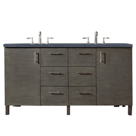 James Martin Vanities Metropolitan 60in Double Vanity, Silver Oak w/ 3 CM Charcoal Soapstone Quartz Top 850-V60D-SOK-3CSP